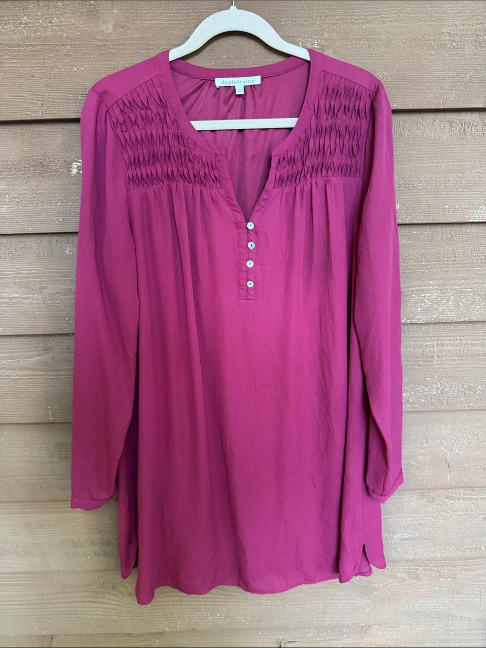 Daniel Rainn Magenta Smocked Yoke Long Sleeve Tunic Dress size XL